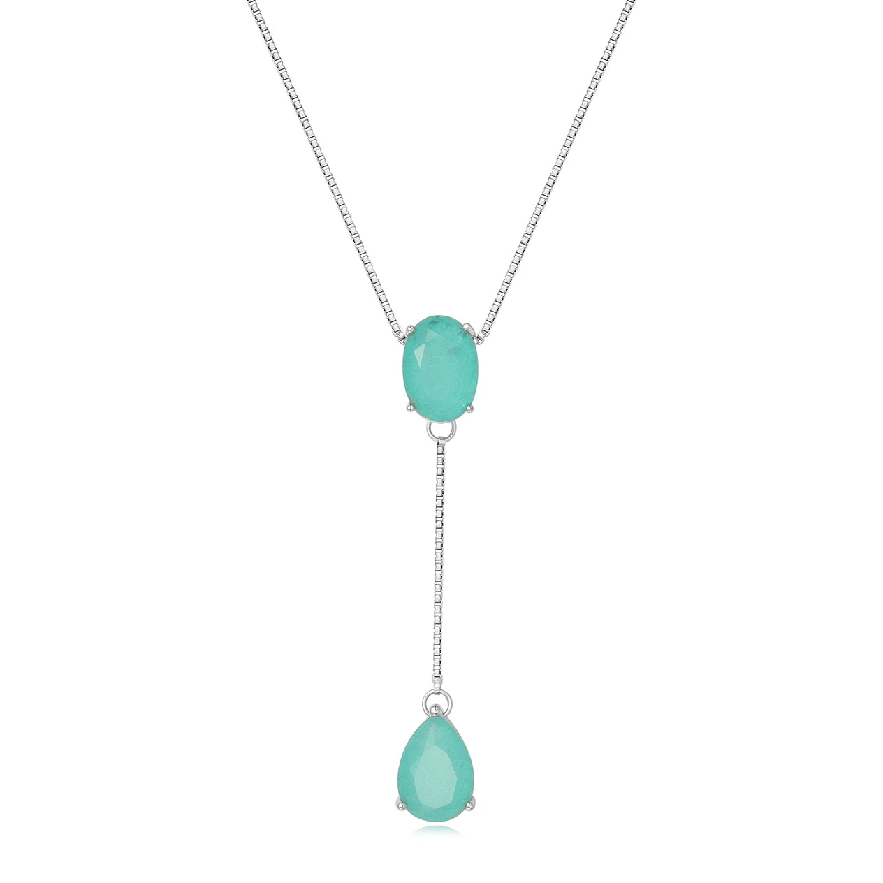 Fashion Boutique Brass Electroplated Platinum Blue Topaz Teardrop Pendant Necklace Women's Jewelry Factory Wholesale