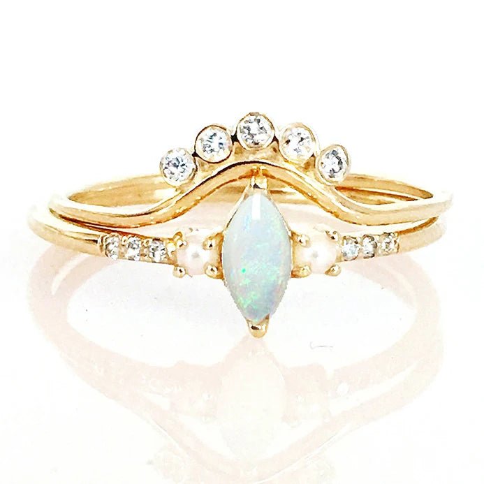 Gemnel New Arrivals Sterling Silver 14k Gold Vermeil Opal Diamond Fresh Water Pearl Band Ring