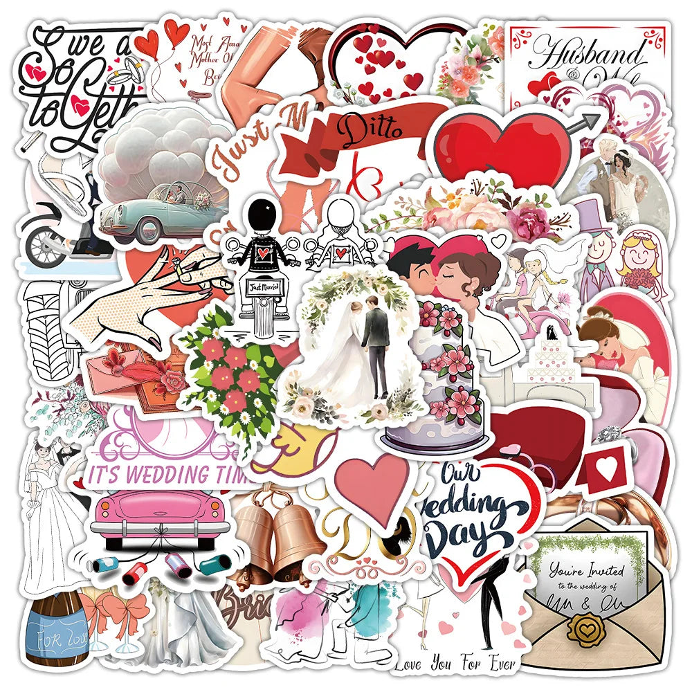 50PCS Cartoon Wed Celebration Aesthetic Romantic love Wedding Sticker