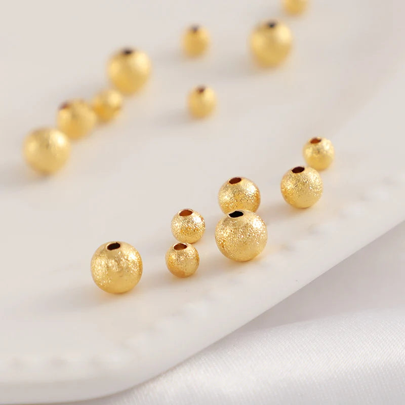 Sand Gold 18K Real Gold Color Preserving Brass Frosted Beads Bracelet Women's Necklace Spacers Bead for Jewelry Making