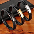 Custom Men's Gold Genuine Leather Bracelet Magnetic Clasp Logo Engraving for Fathers' Day Christmas Gift Fashionable Bangles