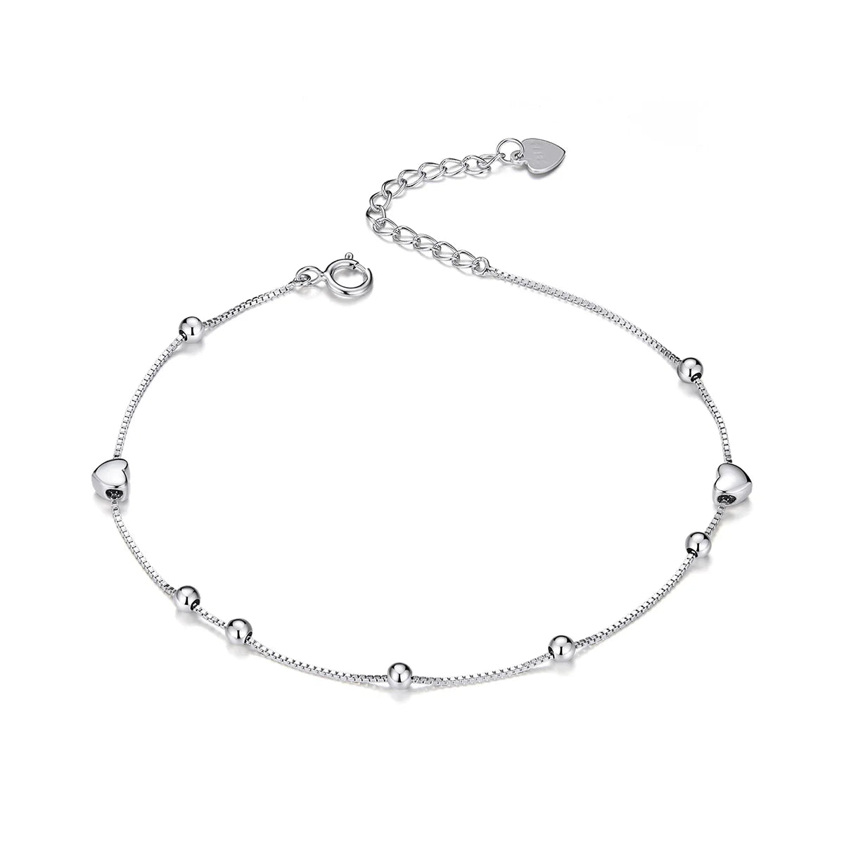 925 Sterling Silver Heart Bracelet for Women Ball Bead Chain Link with Zircon Original Fashion Wedding Jewelry Gift-SCB172