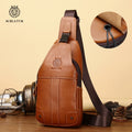 SCHLATUM Genuine Leather Men's Casual Crossbody Sling Bag Cowhide  Vintage Chest Bag with Earphone Hole