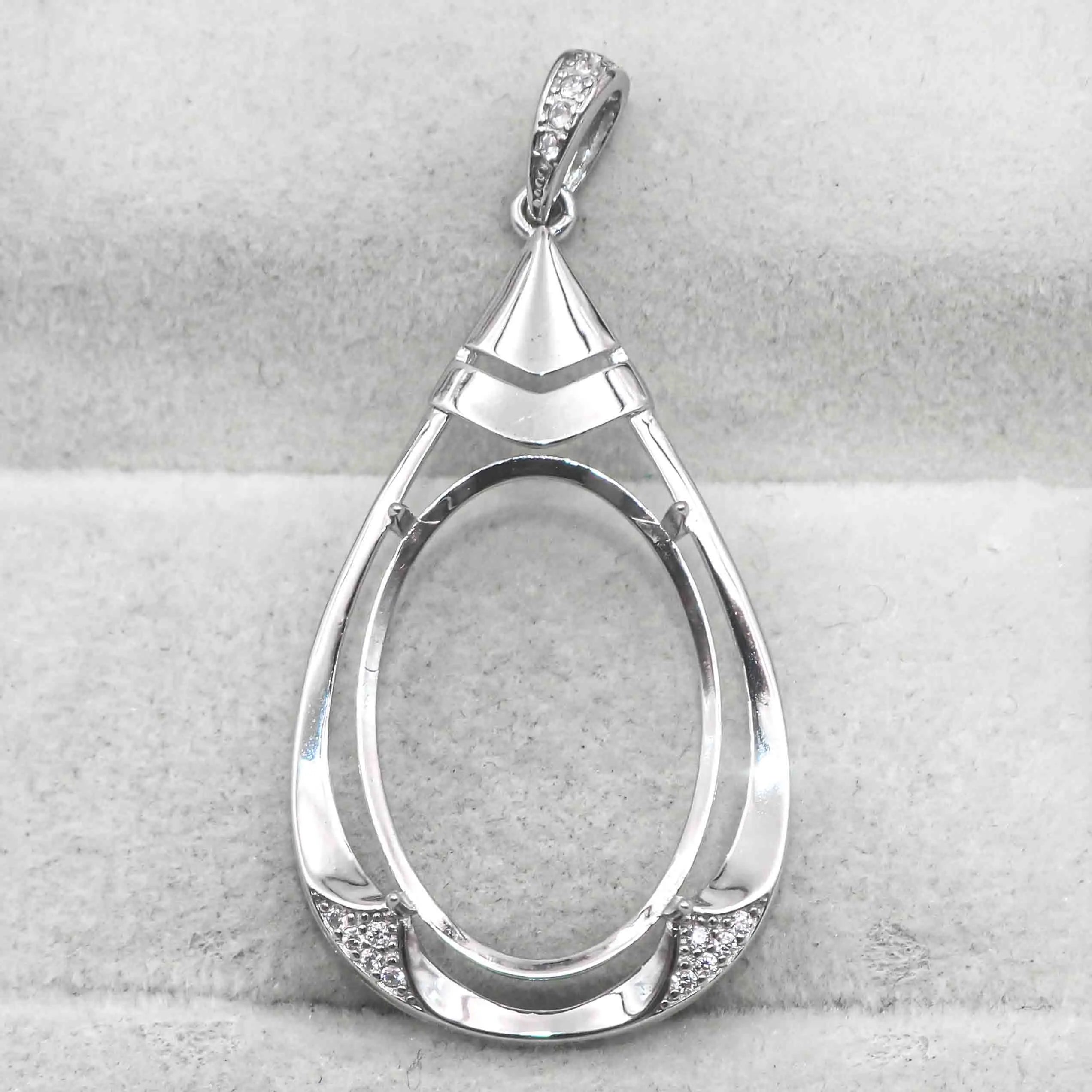 Sterling Silver 14*18/17*24mm Semi Mount Pendant Empty Frame Blank Support Setting S925 Base Without Center Stone for DIY Inlay