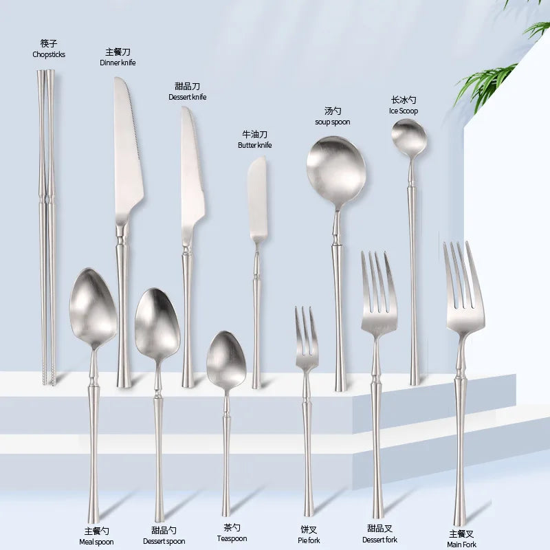 Luxurious Bulk 18/10 Stainless Steel Small Waist Cutlery Set Matte Silverware Knife Fork Spoon Flatware Set