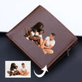 Custom Family Gift PU Leather Fold Wallet Card Holder for Men Personalized Photo Prints Short Length Zipper Closure Polyester