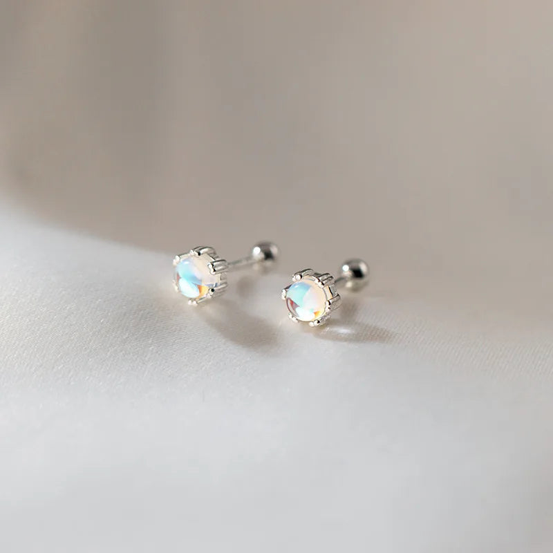 Real 925 Sterling Silver Earrings for Women Girls Sweet Colorful Stone Ball Screw Stud Earrings Wholesale