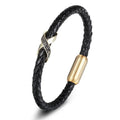 Retro Trend Fashion Charm Bracelet Stainless Steel and Braided Couple Leather Rope Elegant Bangle