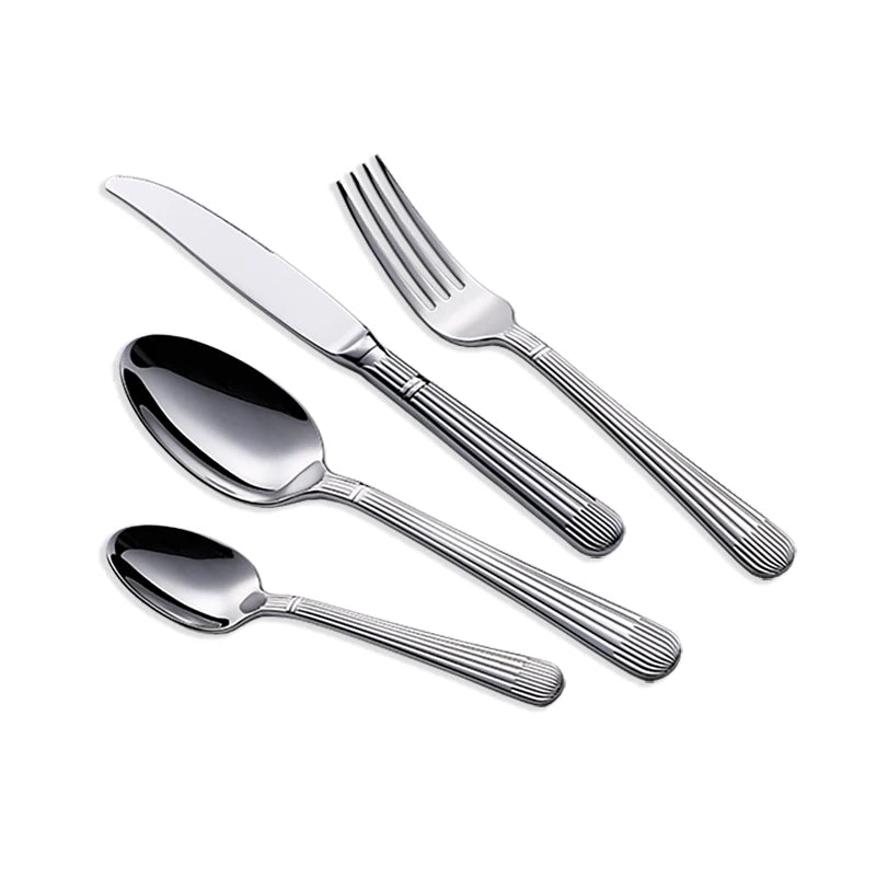 Thick Classic European Polished Mirror Stainless Steel 18/10 Flatware Set with Knife Fork Spoon Stripes Pattern