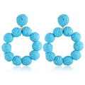 Fashion Bohemia Geometric Rattan Ball Hoop Dangle Earrings Handmade Braid Raffia Wrapped Drop Earrings Summer Beach Jewelry