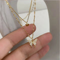 Simple Luxury Fancy Pure 925 Sterling Silver Double Layered Chain Butterfly Pendant Necklace for Women Girls Jewelry