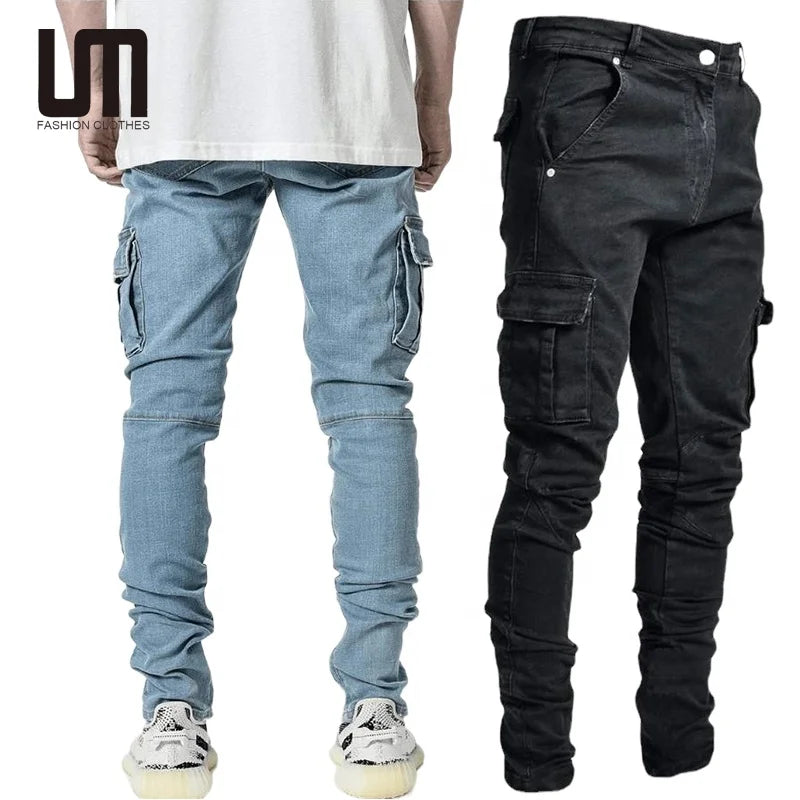 Liu Ming Trending Products 2024 New Arrivals Mens Stretchy Skinny Ripped Jeans Side Pocket Washed Slim Denim Pants