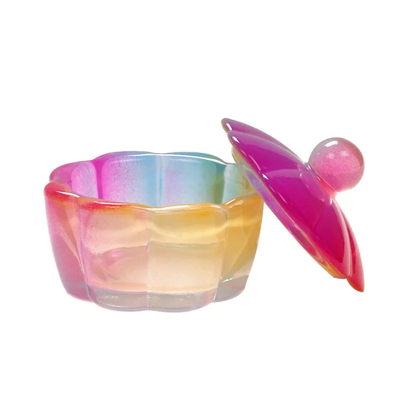 Flower Shape Clear Nail Art Acrylic Liquid Powder Dappen Dish Bowl Glass Crystal Cup With Lid for Nail Art