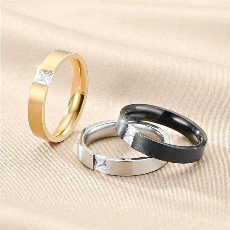 4mm Anillos Para Mujer Zircon Simple Fashion Wholesale Rings for Women Jewelry Stainless Steel