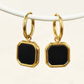 Surgical Steel Mens Dangle Earring 18k Gold Hoop Dangle Earrings With Black Onyx Gemstone Natural Stone Hoop Earring Jewelry