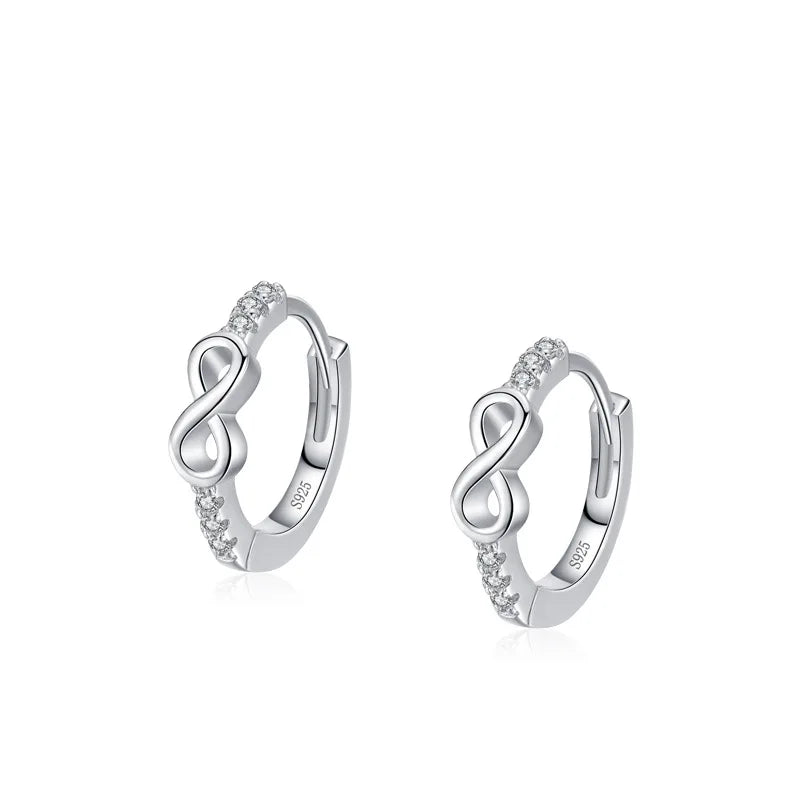 Wholesale 925 Sterling Silver Rhodium Plated Trendy Infinity Symbol Huggie Hoop Earrings with Zircon for Women Fine Jewelry