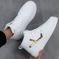 Latest High Top Trending Men White Skateboard Shoes Flat Student PU Leather Unisex Sepatu Running Sneakers