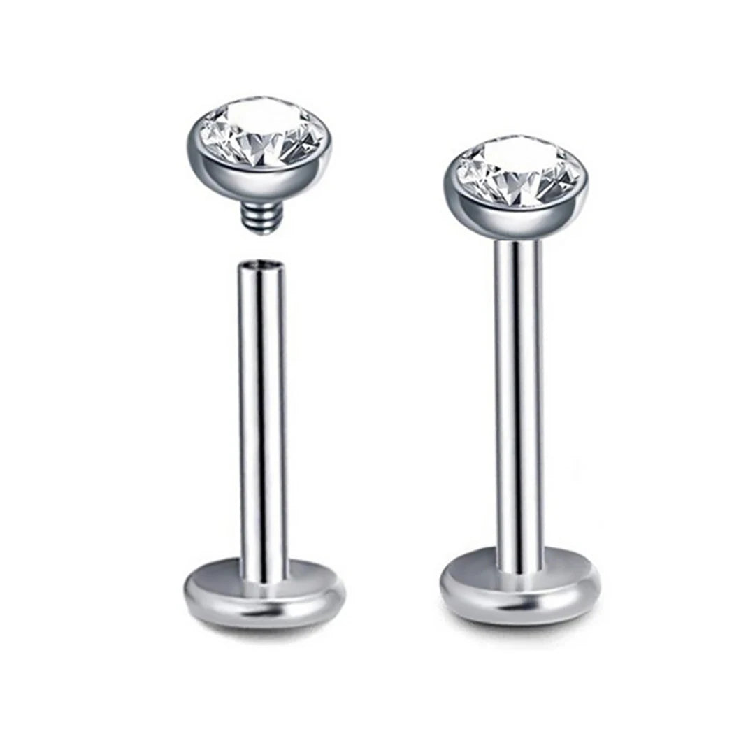 High Polishing Internally Threaded ASTM F136 Titanium Cubic Zirconia White Flat Back Labret Lip Earrings for Children CLASSIC