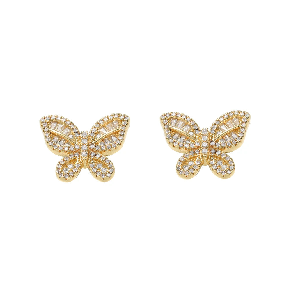 E066  Bling Bling Stud Earrings Brass CZ Female Earrings Fashion Jewelry for Women