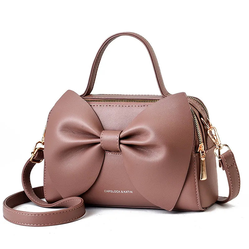 New Plain Leather Bow Zipper Womens Bag Messenger Bag Single Shoulder Bag Commuting Handbags Factory Wholesale
