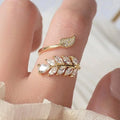 CAOSHI 18K Leaves Jewelry Women Finger Ring Fashion Cz Zircon Wedding Engagement Leaf Adjustable Open Size Gold Color Ring Women