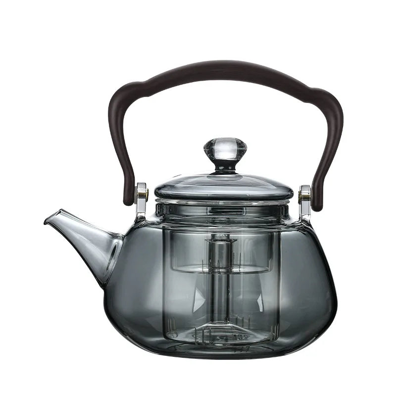 2023 New High  Borosilicate Teapot Flower  Office Bamboo Handle Manufacturers Wholesale