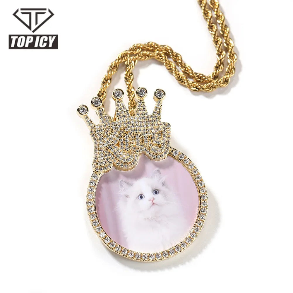 Quality Hip Hop Jewelry Custom Photo Pendant Necklace Gold Plated Iced Out CZ Picture Memory Pendant Mother's Day Gift