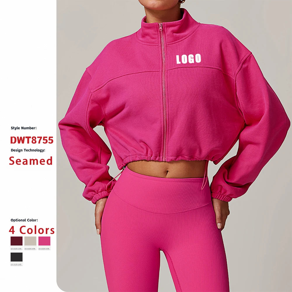 2024 New Cropped Long Sleeve Track Women Activewear Running Training Workout Athletic Fitness Gym Yoga Sport Jacket