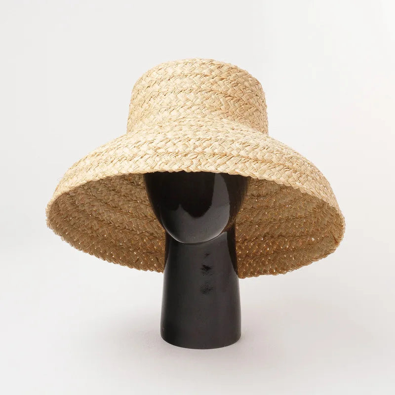 OEM Wholesale Straw Wide Brim Folding Outdoor Holiday Fisherman's Raffia Straw Women Bucket Hats