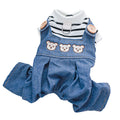 New Arrival Puppy & Cat Clothing Overalls with Bear Head Jeans Black White Stripes Polyester Material Traction Chest Back Design