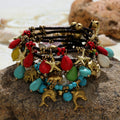 2022 Wholesale Turquoise Bohemian Summer Beach Bracelets Handmade Braided Waterproof Wax Rope Cute Dolphin Copper Charm Anklets