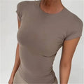 Women's Cotton T-Shirt Solid Color Short Sleeved Round Neck Slim-Fit Top Breathable Casual Cropped Tshirt for Women