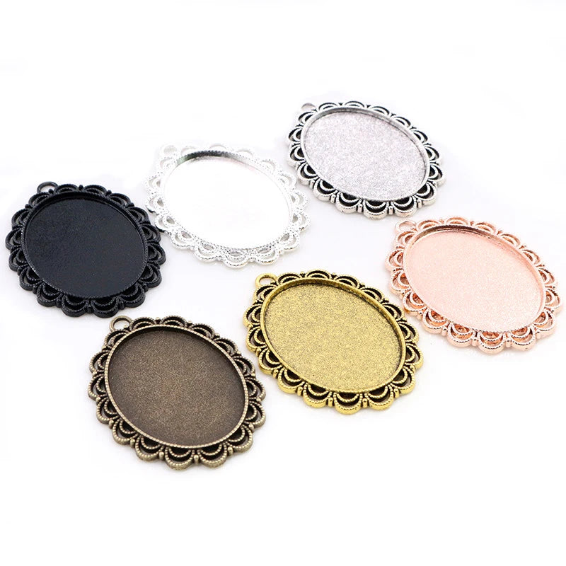 Fashion 30x40mm Pendant Blank Bezel Trays Fit 30x40mm Oval Lacy Cabochon Base Setting DIY Necklace Jewelry Making Supplies