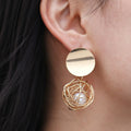 Fashion Women Lady Charm Round Hollow Weave Pearl Dangle Drop Pendant Earring Elegant Party Earrings Jewelry Gift