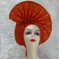 Factory Price Beaded Women Red Auto Gele Party African Headtie Aso Oke With Stones for Weeding Party