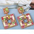 Kaimei 2022 New Design Square Metal Colorful Crystal Dangle Drop Earrings Women Large Big Statement Square Crystal Earrings 2022