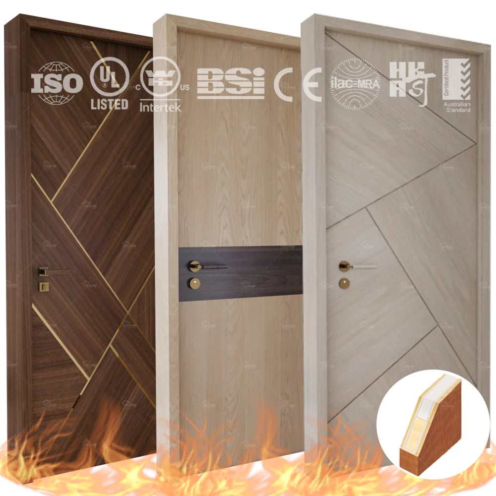 Canadian Standard U-L Listed 20 Minutes Fire Rated Flat Interior Slab Doors Resisdential Timber Internal Fire Doors for House