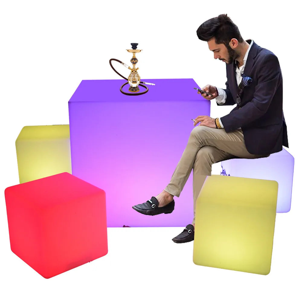 Modern Illuminated LED Cube Chair-Hotel Mall Outdoor Event Lighting Furniture Rechargeable Battery IP65 Waterproof 16 Plastic