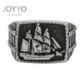 Personality Retro Punk Skull Circle Ring 316L Stainless Steel Boat Rings for Men