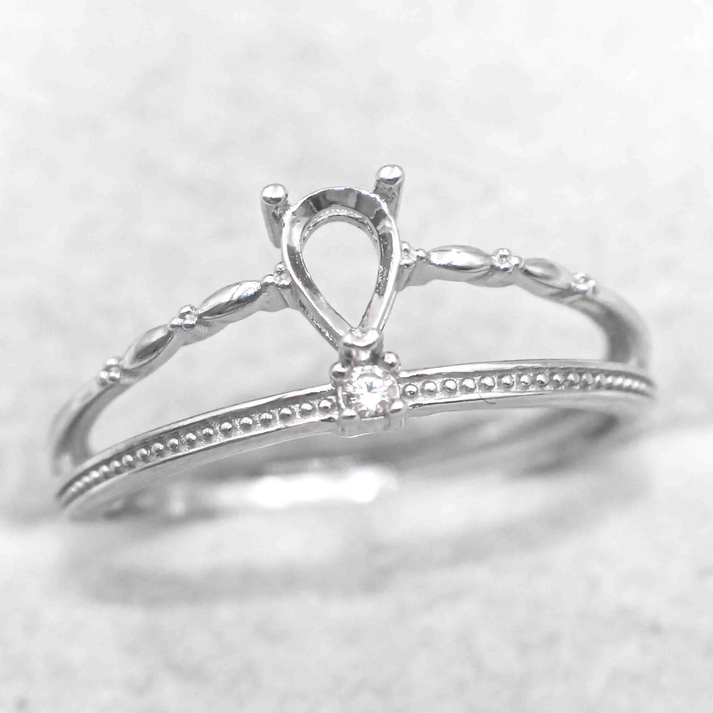 Semi Mount 4*6mm Sterling Silver Ring Pear Shape Empty Blank Support Claw Setting S925 Base Without Center Stone for DIY Inlay