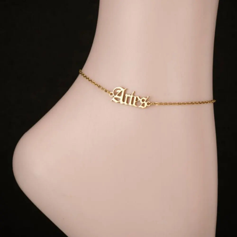 Stainless Steel Gold and Silver Color Zodiac Sign Anklets Foot Jewelry