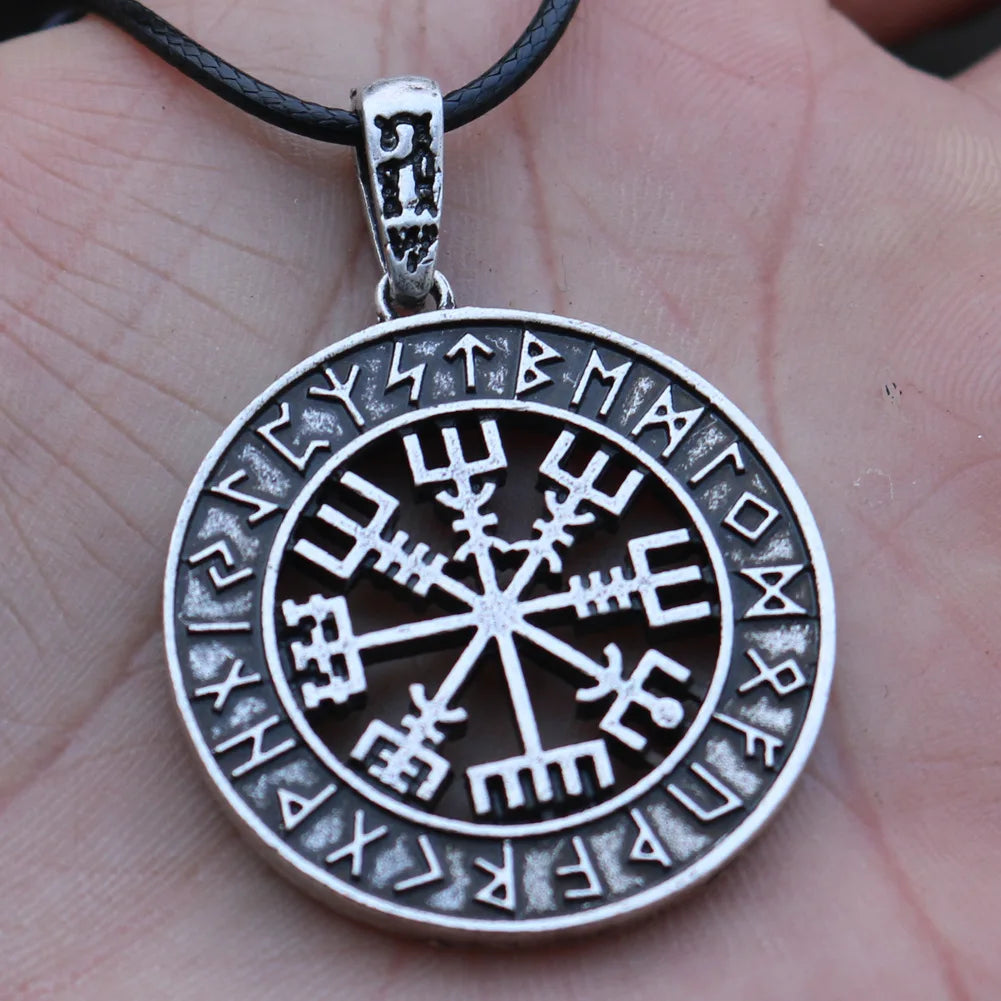 Norse Vikings Necklaces Jewelry Vegvisir Compass Nordic Runes Odin Rope Necklace for Women Men Amulet Pendant