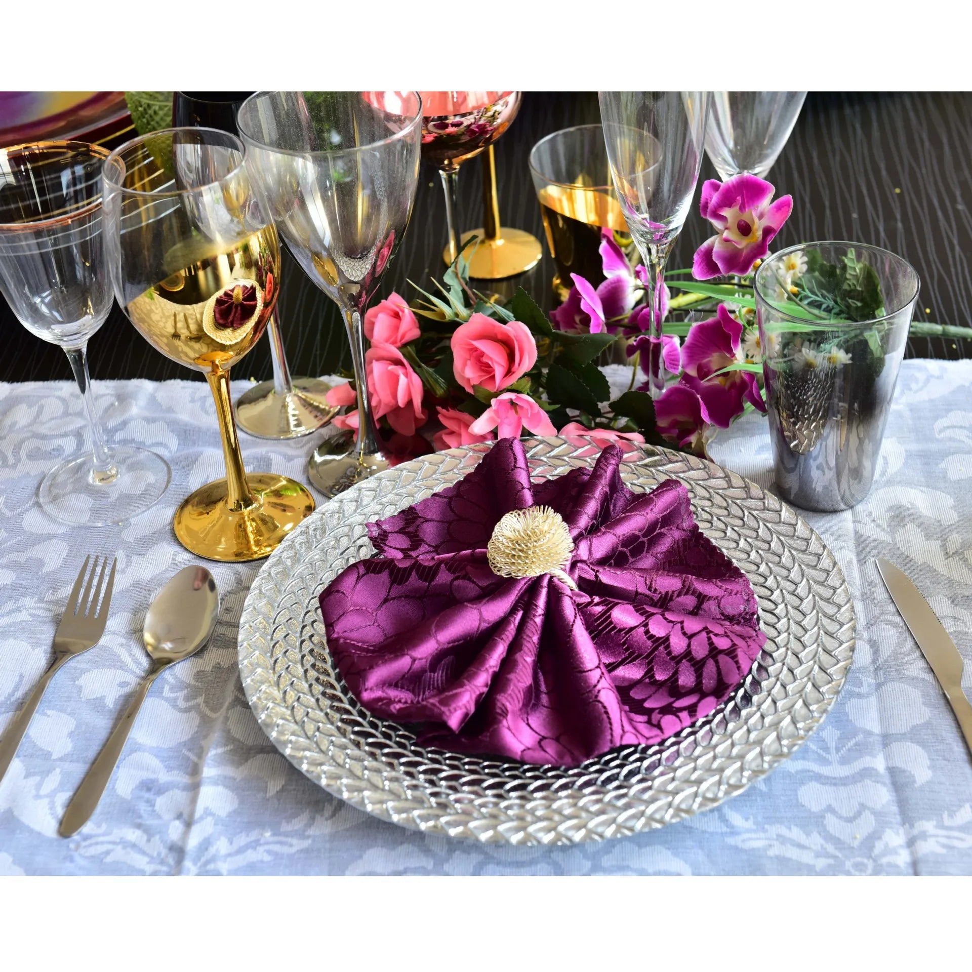 Kaly's Luxury 13-Inch Eco-Friendly Glass Dishes Plates Gold Rim Wheat Design Silver Gold Red Green Colors Party Sustainable