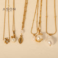 Fashion Jewelry Wholesale Designer Stainless Steel Flower Shape 18K Gold Plated Geometric Pearl Charm Pendant Necklace for Women
