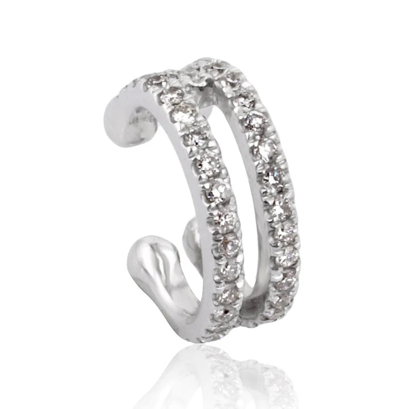Gemnel No Piercing Earrings 925 Silver Rhodium Plated Jewelry Double CZ Ear Cuff Earrings