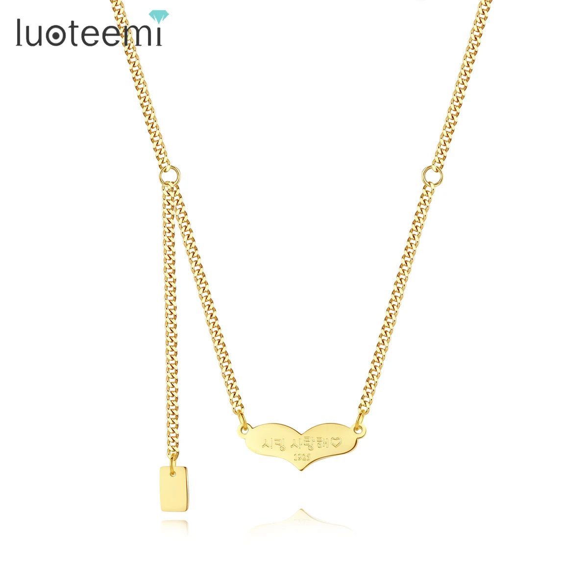 SP-LAM Cuban Link Heart Pendant Dainty Chain Choker Stainless Steel Gold Plated Simple Necklace MegaBDM