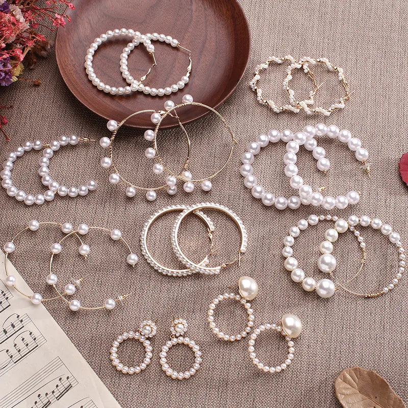 10 Types Customized Big Round Circle Drop Hoop Earrings Girls Summer Statement Unique Dainty Pearl Hoop Earrings 2023 Wedding