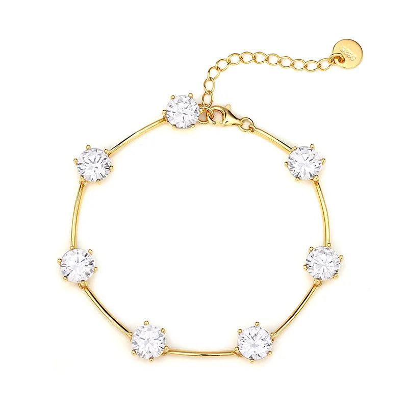 Luxury 925 Sterling Silver Wholesale 8mm 5A Cubic Zirconia 18k Gold Plated Women Wedding Party Bracelet Wholesale