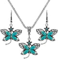 Hot Sale Fashion Women's Retro Turquoise Rhinestone EarringsTeardrop Butterfly Necklace Jewelry Set