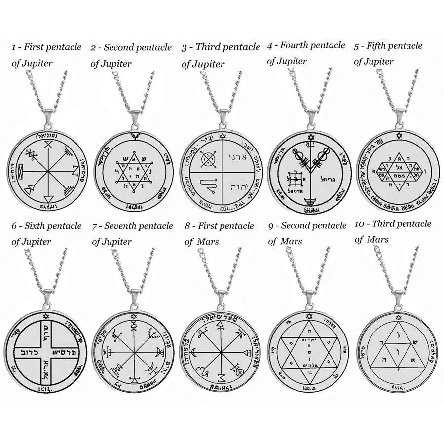 Non-fading and Waterproof Solomon Amulet Stainless Steel Necklace Seal 44 Gold Wood Water Fire Earth Moon Sun Rune Pendant